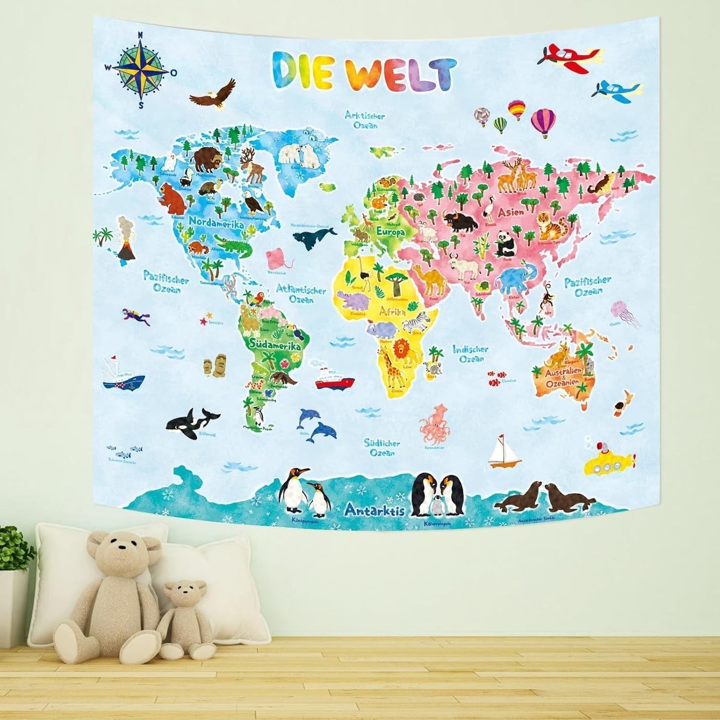Tapiserie bashom harta lumii animalelor germana copii Casa - Accesorii si Decoratiuni Naty Shop