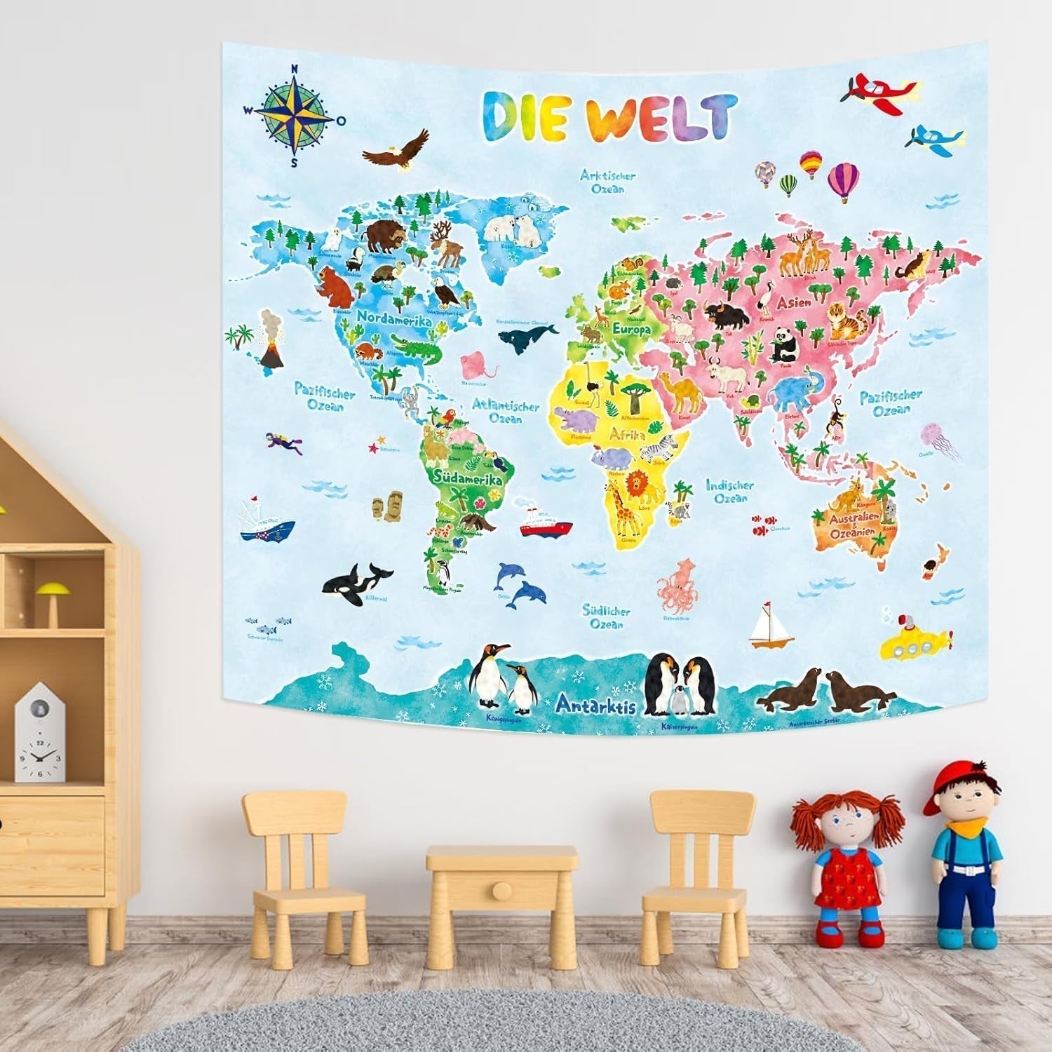 Tapiserie bashom harta lumii animalelor germana copii Casa - Accesorii si Decoratiuni Naty Shop Tp-007