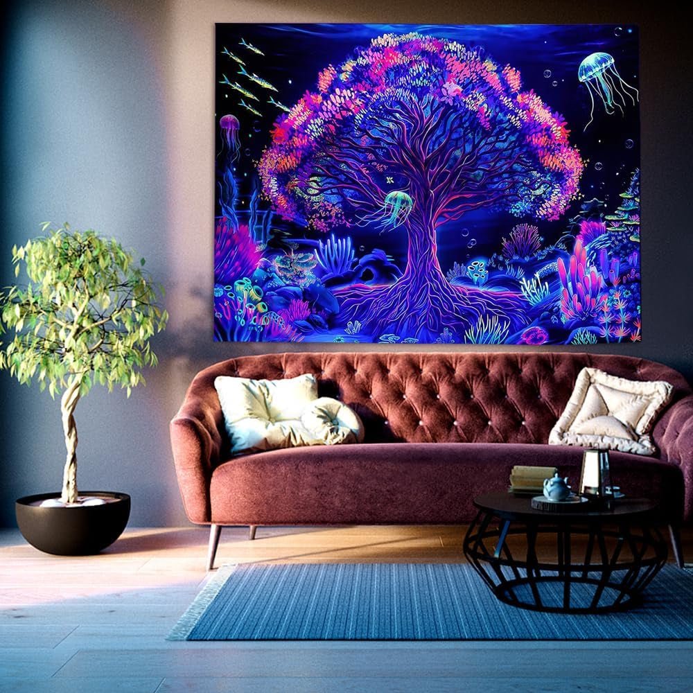 Tapiserie copac viata mandala fluorescent Casa - Accesorii si Decoratiuni Naty Shop