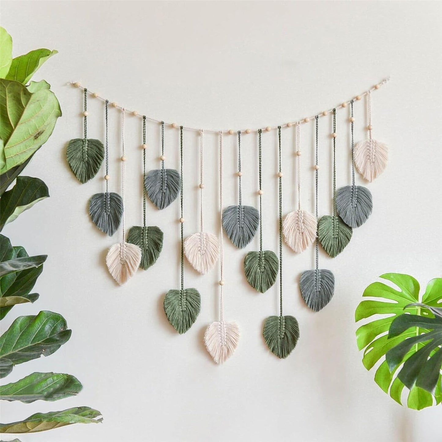 Tapiserie decorare mare tesute margele lemn frunze Casa - Accesorii si Decoratiuni Naty Shop