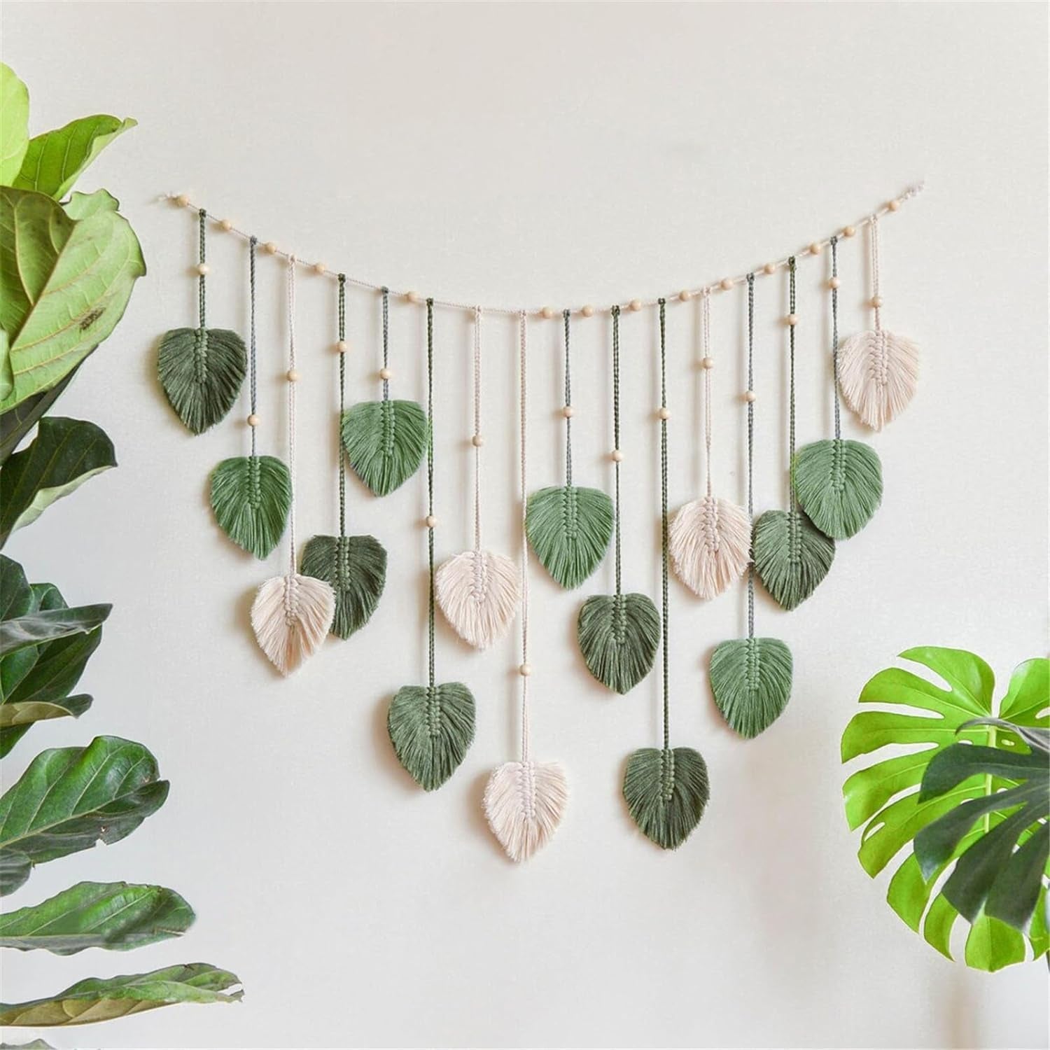 Tapiserie decorare mare tesute margele lemn frunze Casa - Accesorii si Decoratiuni Naty Shop Default Title