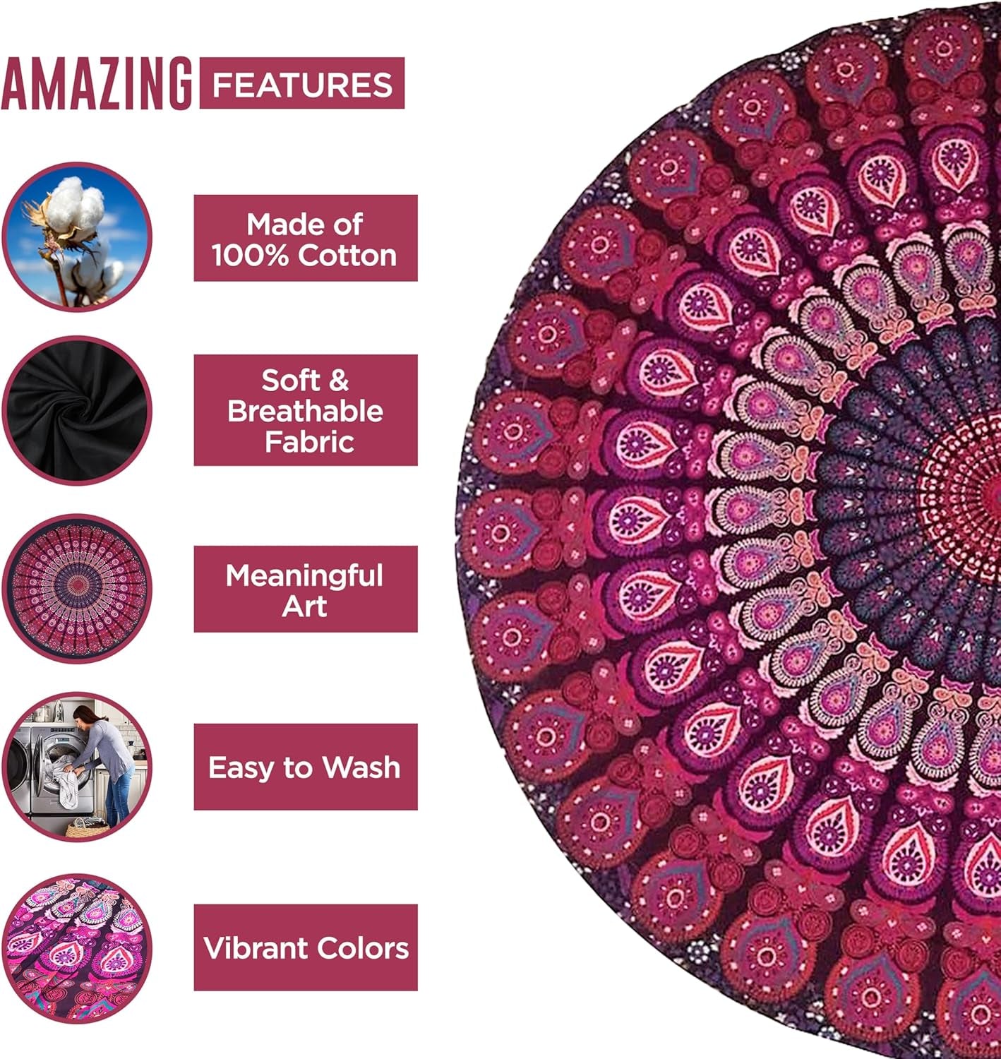 Tapiserie india prosop plaja rotund mandala hippie violet Casa - Accesorii si Decoratiuni Naty Shop