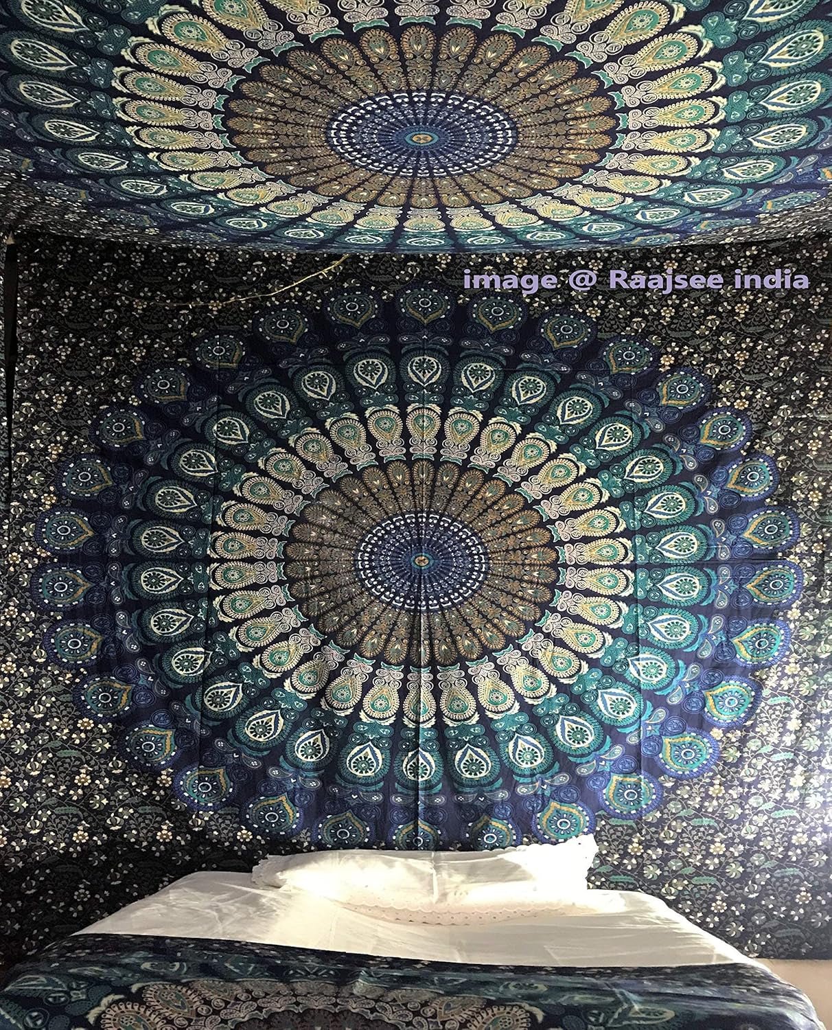Tapiserie indian psihedelic mandala albastru turcoaz elefant Casa - Accesorii si Decoratiuni Naty Shop