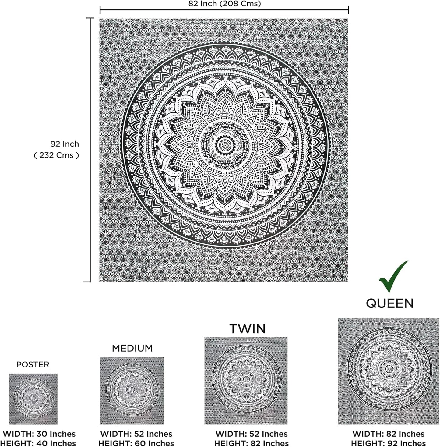 Tapiserie indian psihedelic mandala negru alb india Casa - Accesorii si Decoratiuni Naty Shop