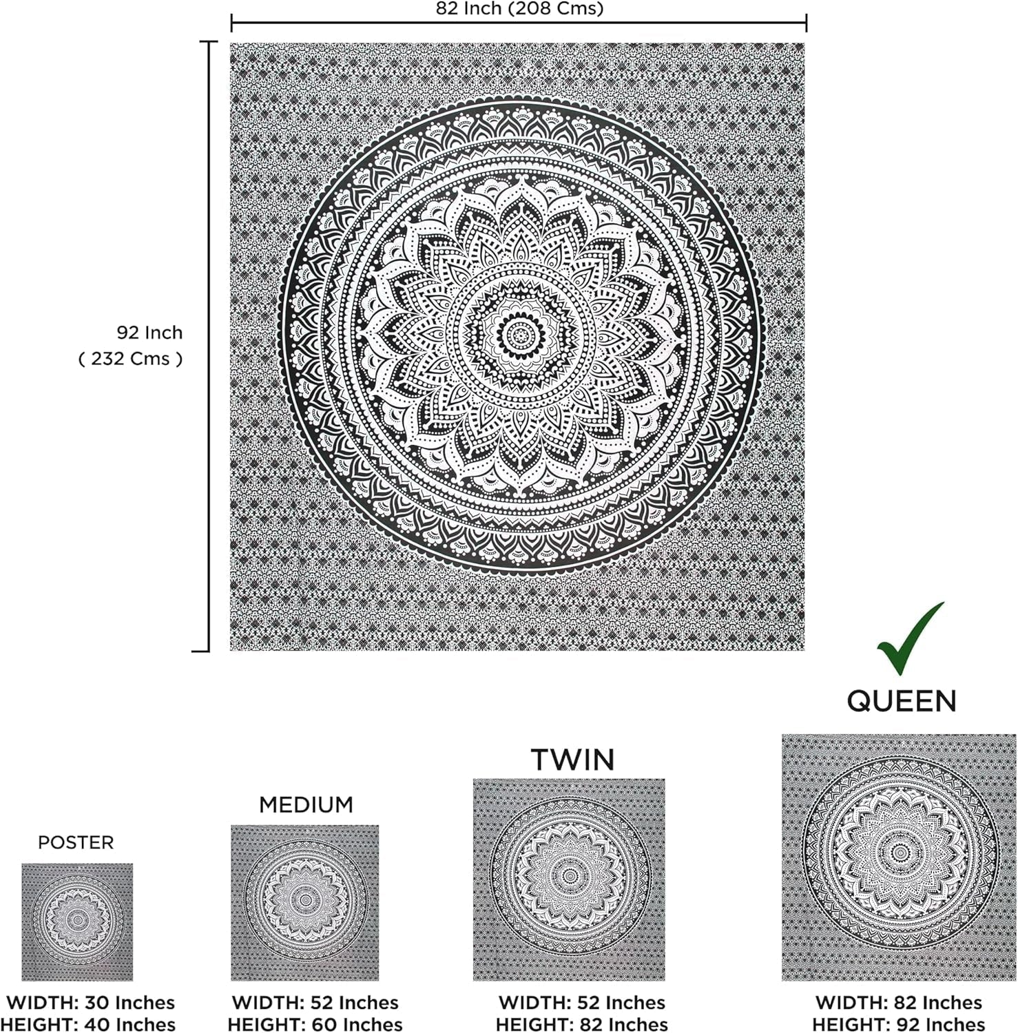 Tapiserie indian psihedelic mandala negru alb india Casa - Accesorii si Decoratiuni Naty Shop