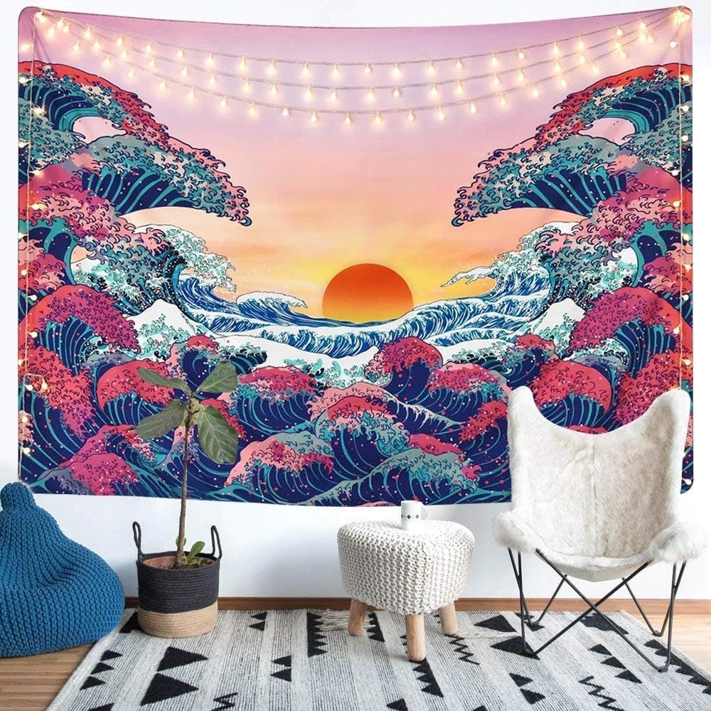 Tapiserie lomohoo abstract sketch art negru alb kissing Casa - Accesorii si Decoratiuni Naty Shop Ocean Wave Portocaliu 150L X 130B Cm