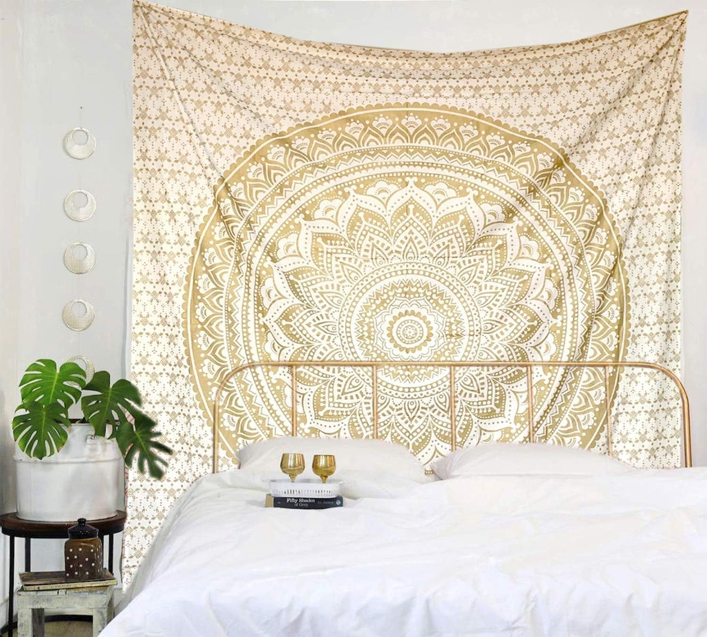 Tapiserie mandala decorare camera estetica aur alb panza Casa - Accesorii si Decoratiuni Naty Shop