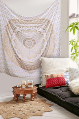 Tapiserie mandala decorare camera estetica aur alb panza Casa - Accesorii si Decoratiuni Naty Shop