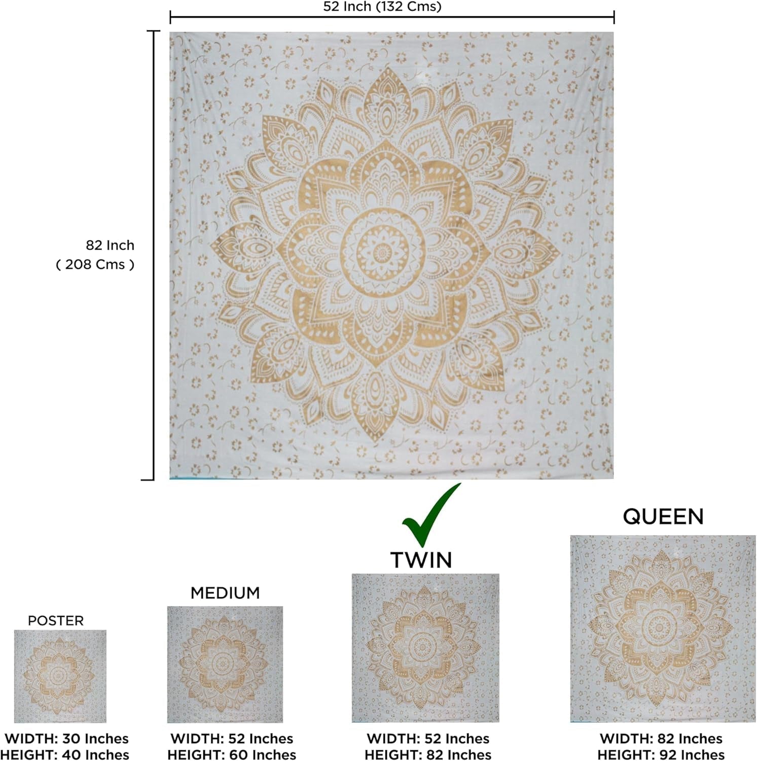 Tapiserie mandala decorare camera panza alb aur Casa - Accesorii si Decoratiuni Naty Shop