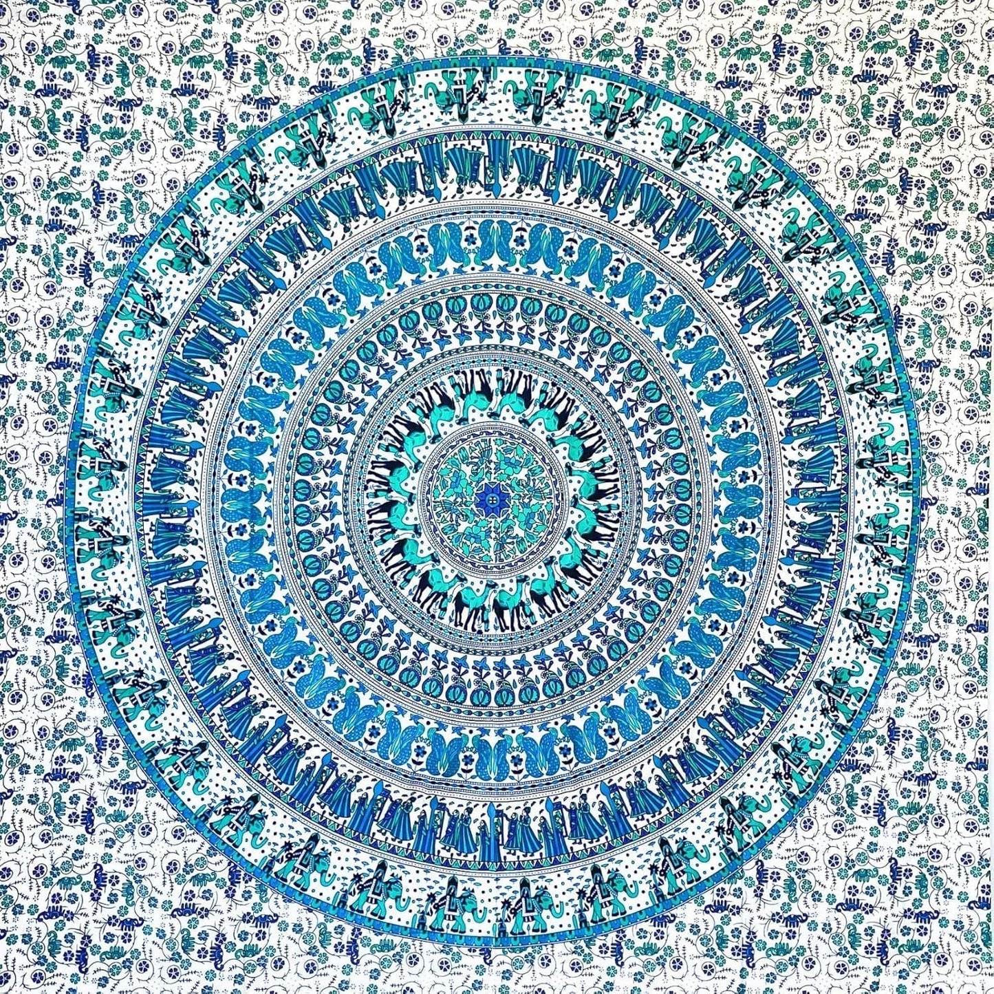 Tapiserie momomus mandala bumbac colorat desene orientale Casa - Accesorii si Decoratiuni Naty Shop Alb-albastru 135L X 210B Cm