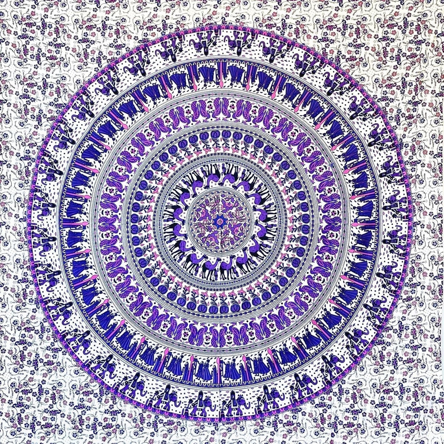 Tapiserie momomus mandala bumbac colorat desene orientale Casa - Accesorii si Decoratiuni Naty Shop Alb-liliac 135L X 210B Cm