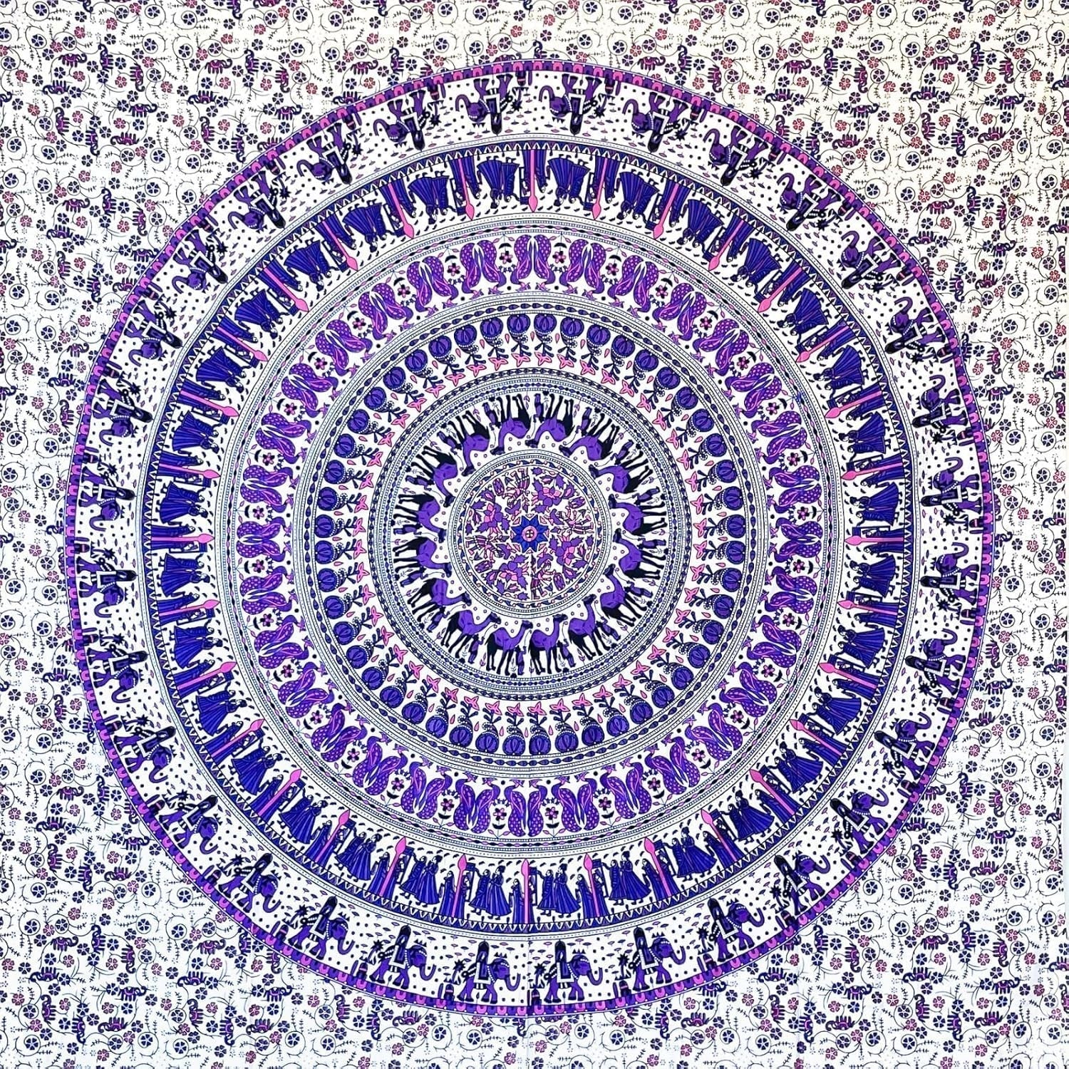 Tapiserie momomus mandala bumbac colorat desene orientale Casa - Accesorii si Decoratiuni Naty Shop Alb-liliac 135L X 210B Cm