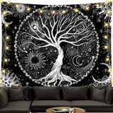 Tapiserie negru alb copac viata tapiserii faze luna Casa - Accesorii si Decoratiuni Naty Shop Copacul vieții 200L X 150B Cm