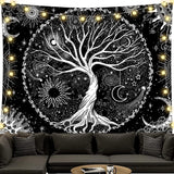 Tapiserie negru alb copac viata tapiserii faze luna Casa - Accesorii si Decoratiuni Naty Shop Copacul vieții 150L X 130B Cm