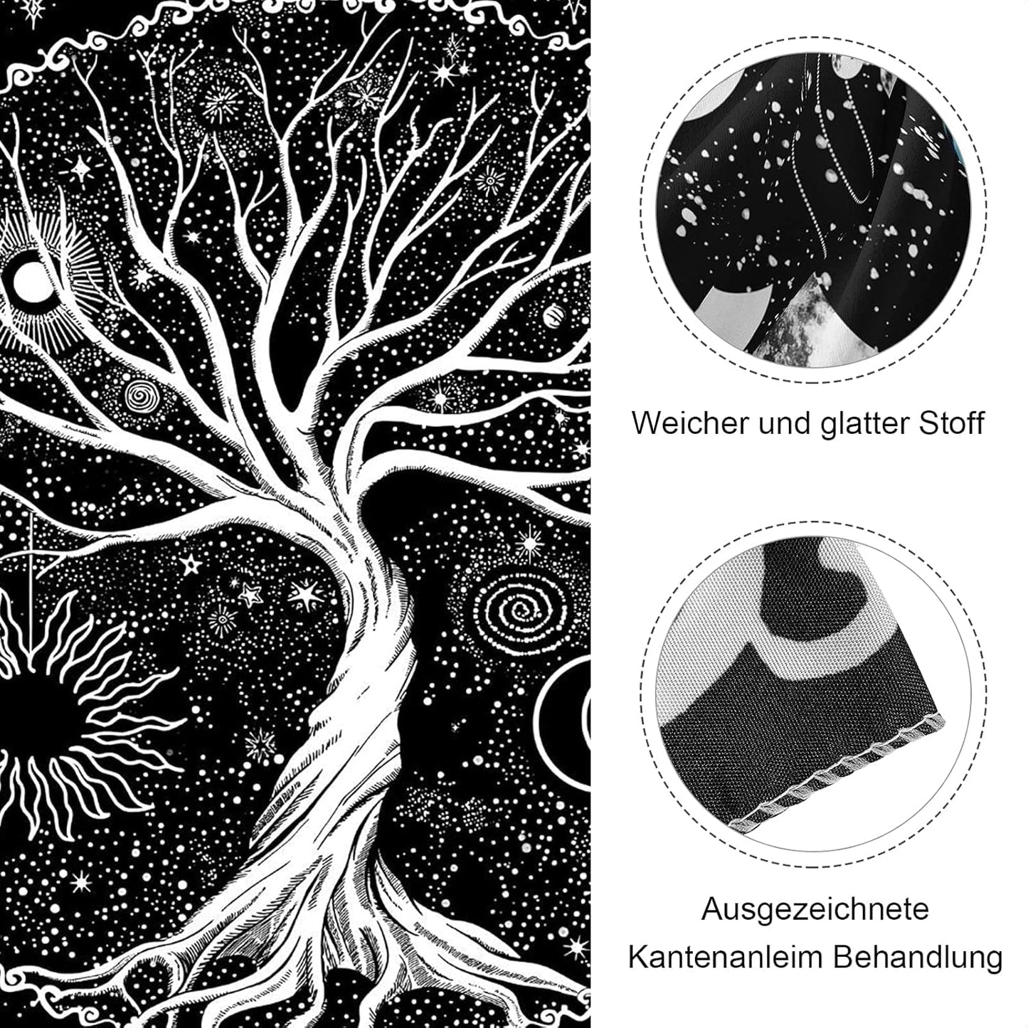 Tapiserie negru alb copac viata tapiserii faze luna Casa - Accesorii si Decoratiuni Naty Shop