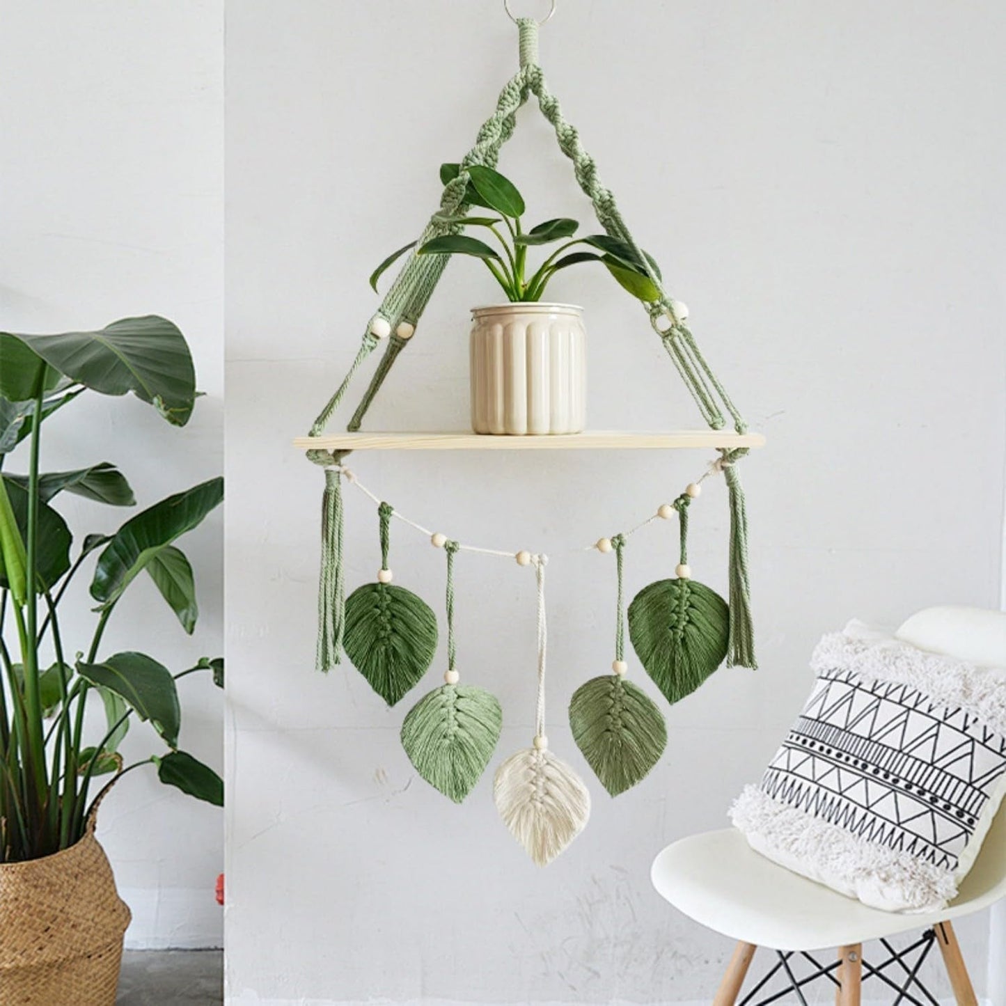 Tapiserie raft din lemn ghirlanda tesute frunze Casa - Accesorii si Decoratiuni Naty Shop