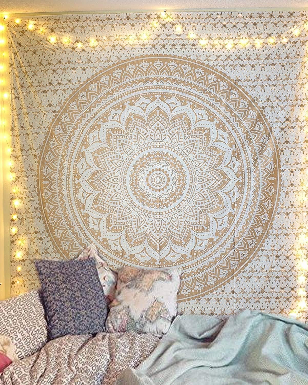 Tapiserie rajrang mandala bumbac verde mare Casa - Accesorii si Decoratiuni Naty Shop Aur 213.4L X 137.2B Cm