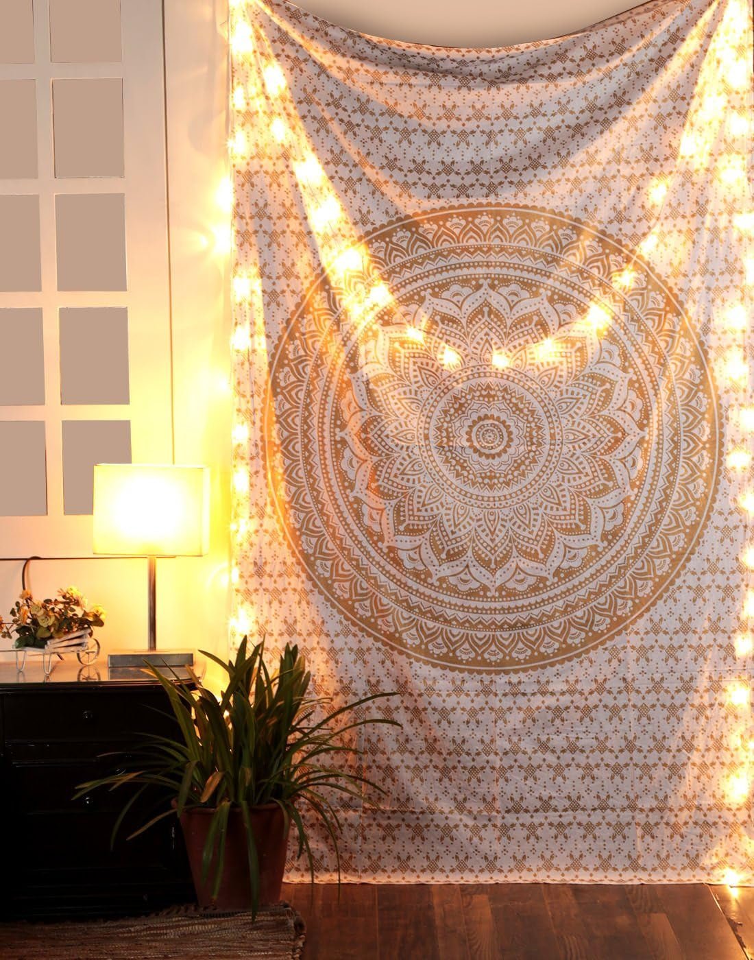 Tapiserie rajrang mandala bumbac verde mare Casa - Accesorii si Decoratiuni Naty Shop Aur 152.4L X 127B Cm