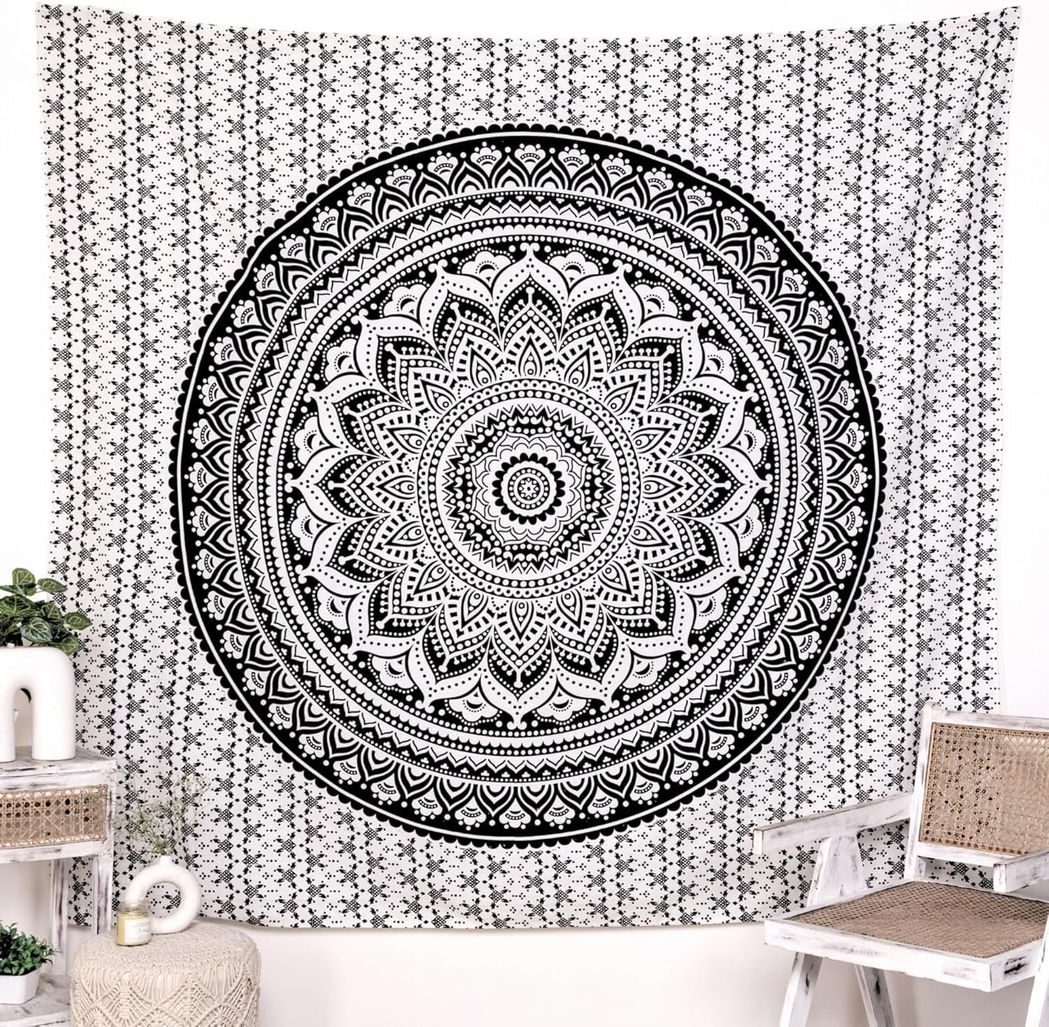 Tapiserie rajrang mandala bumbac verde mare Casa - Accesorii si Decoratiuni Naty Shop Negru 228.6L X 274.3B Cm