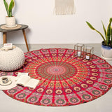 Tapiserie rotunda peacock mandala centimetri roundie hippie fata Casa - Accesorii si Decoratiuni Naty Shop Roșu auriu D-72"
