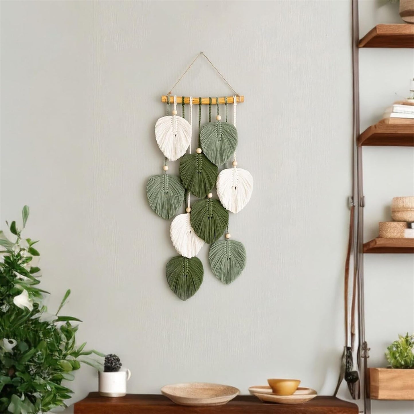 Tapiserie tapiterie margele lemn frunze verzi manuala Casa - Accesorii si Decoratiuni Naty Shop