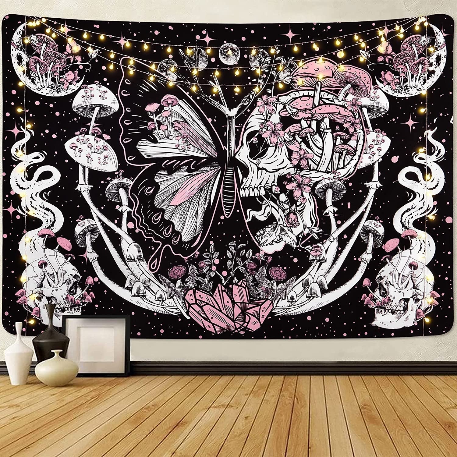 Tapiserie yrendenge fluturi schelet ciuperci casa stele luna Casa - Accesorii si Decoratiuni Naty Shop Molia ciupercă craniană 150X130Cm