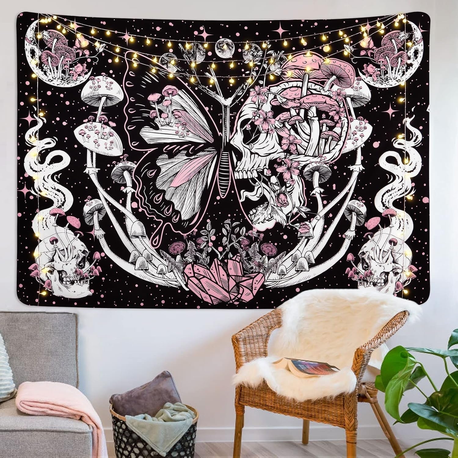 Tapiserie yrendenge fluturi schelet ciuperci casa stele luna Casa - Accesorii si Decoratiuni Naty Shop