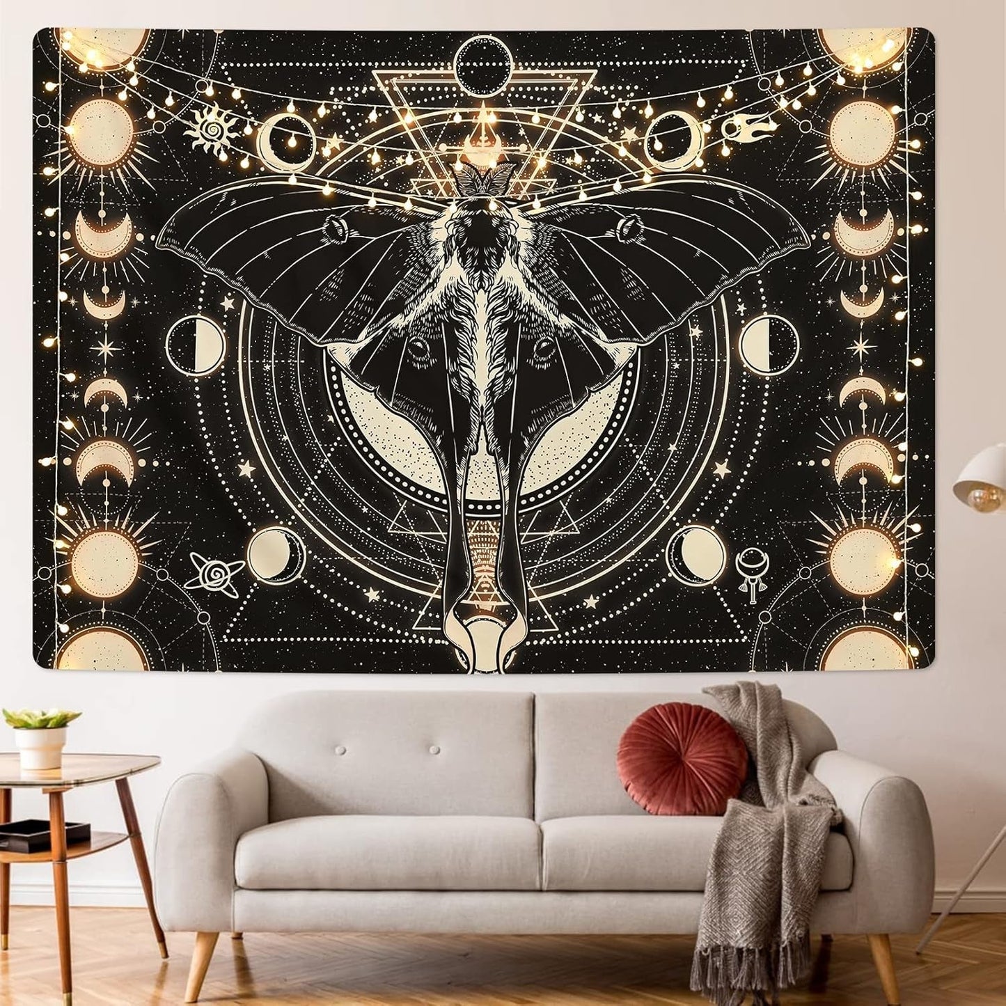 Tapiserie yrendenge moth negru sun moon natural Casa - Accesorii si Decoratiuni Naty Shop
