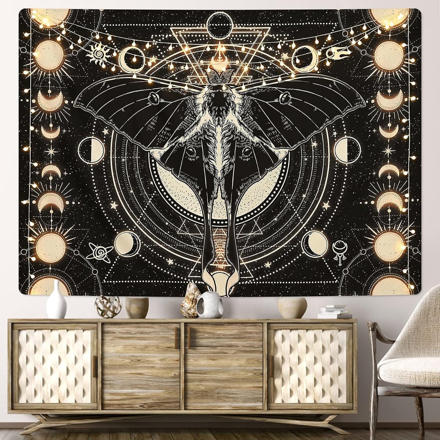 Tapiserie yrendenge moth negru sun moon natural Casa - Accesorii si Decoratiuni Naty Shop