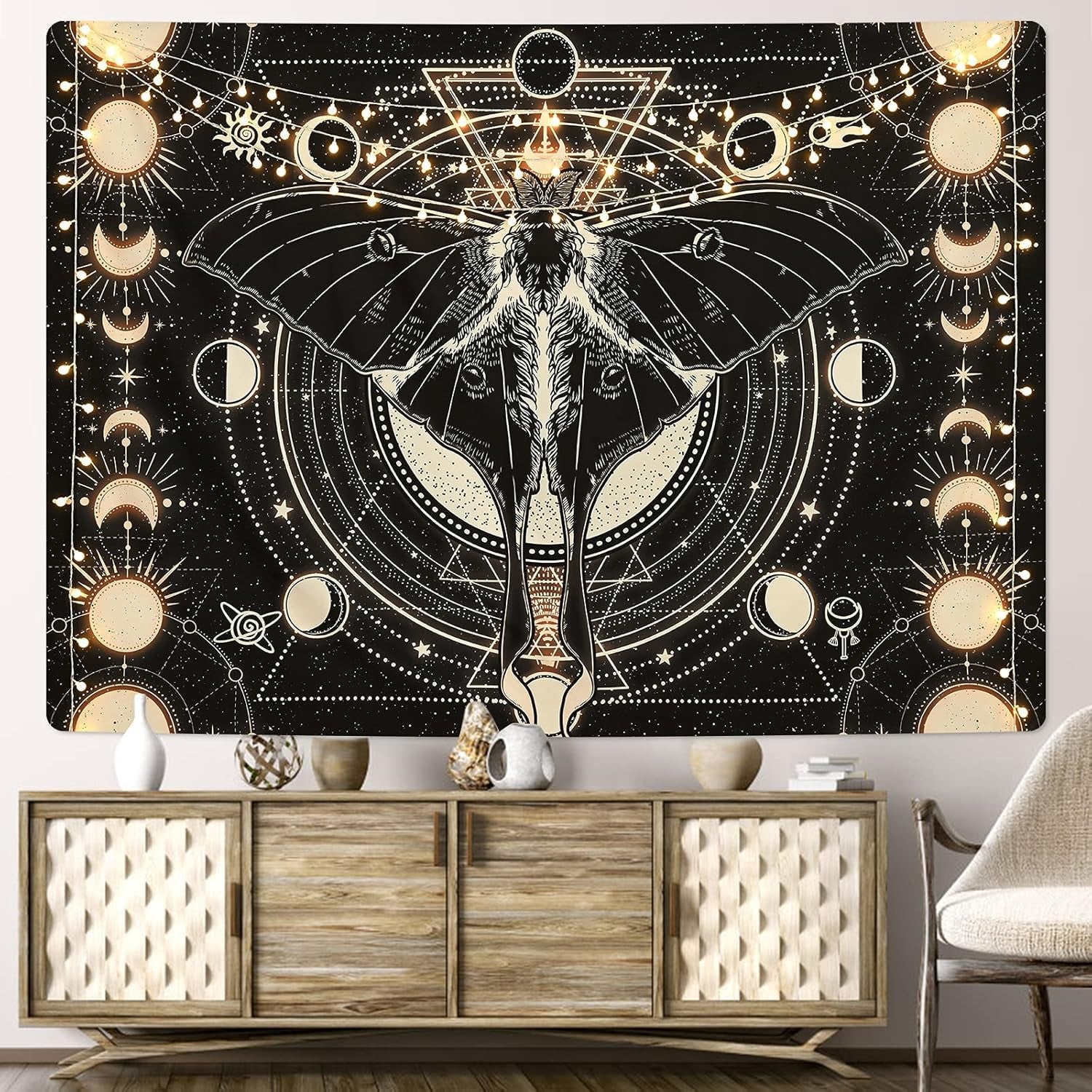 Tapiserie yrendenge moth negru sun moon natural Casa - Accesorii si Decoratiuni Naty Shop