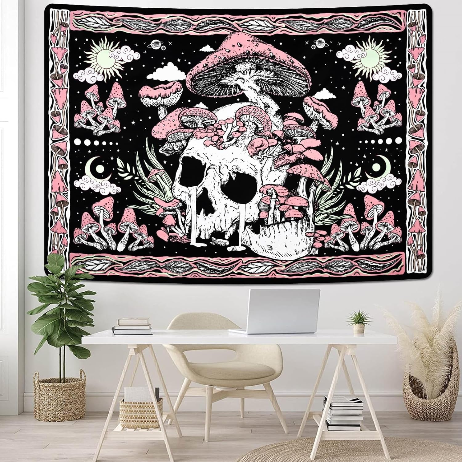 Tapiserie yugarlibi craniu roz ciuperci schelet Casa - Accesorii si Decoratiuni Naty Shop