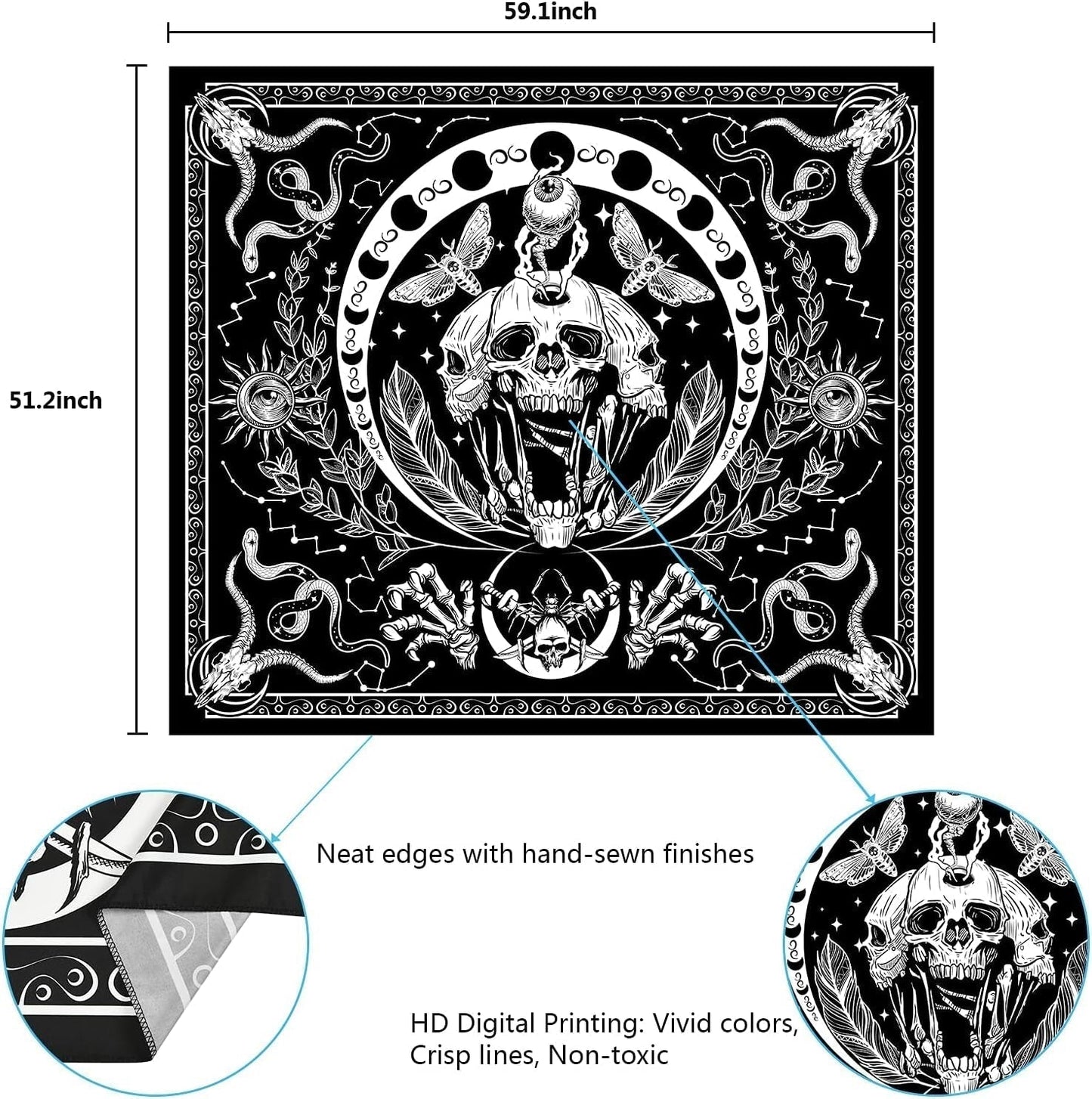Tapiserie yugarlibi schelet negru sarpe molie panza estetic Casa - Accesorii si Decoratiuni Naty Shop