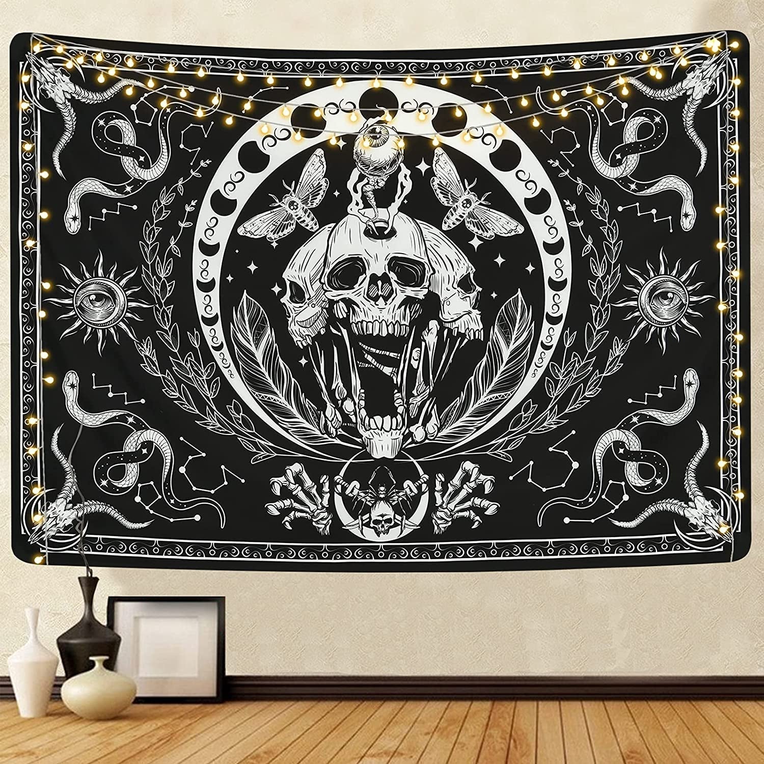 Tapiserie yugarlibi schelet negru sarpe molie panza estetic Casa - Accesorii si Decoratiuni Naty Shop Negru 150L X 130B Cm