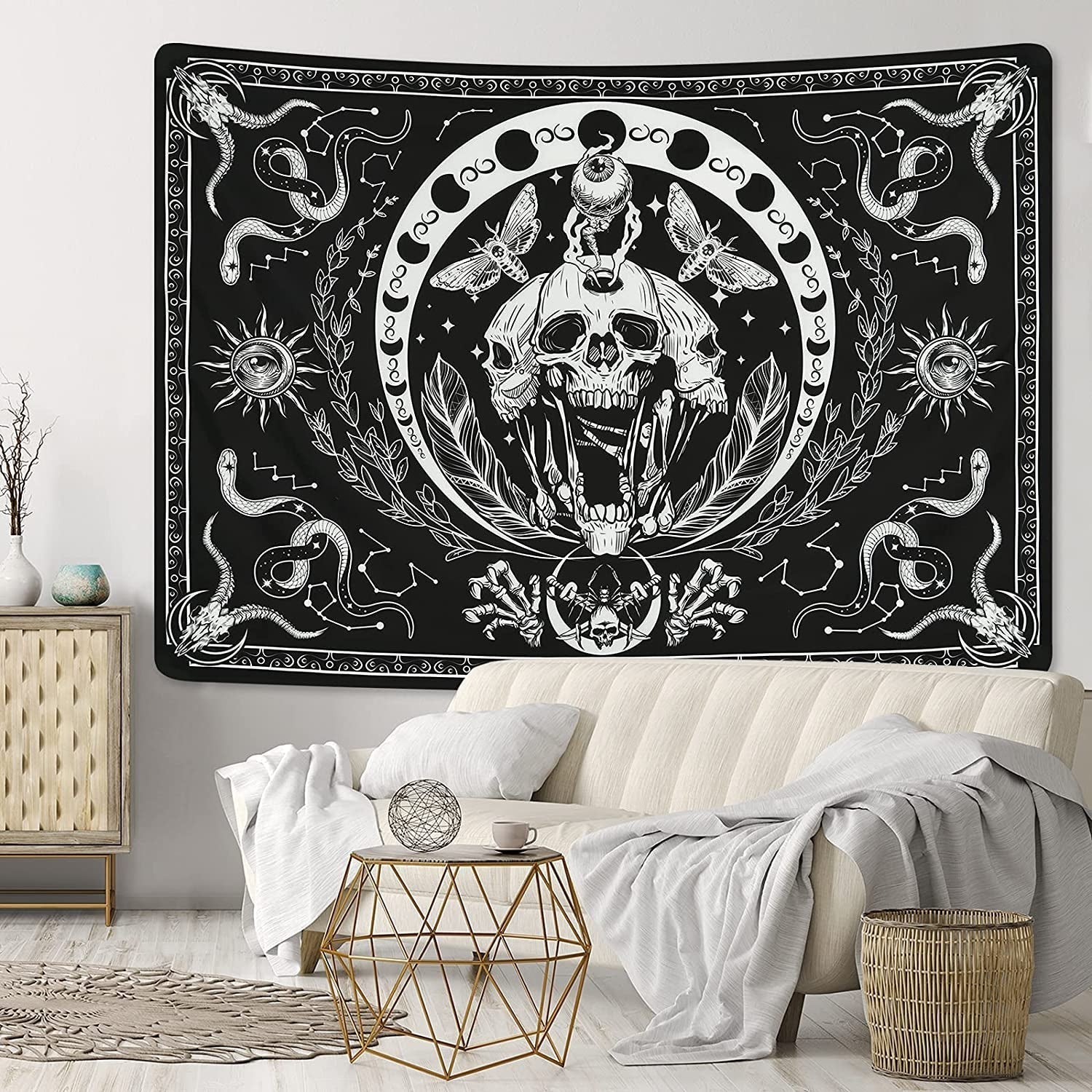 Tapiserie yugarlibi schelet negru sarpe molie panza estetic Casa - Accesorii si Decoratiuni Naty Shop