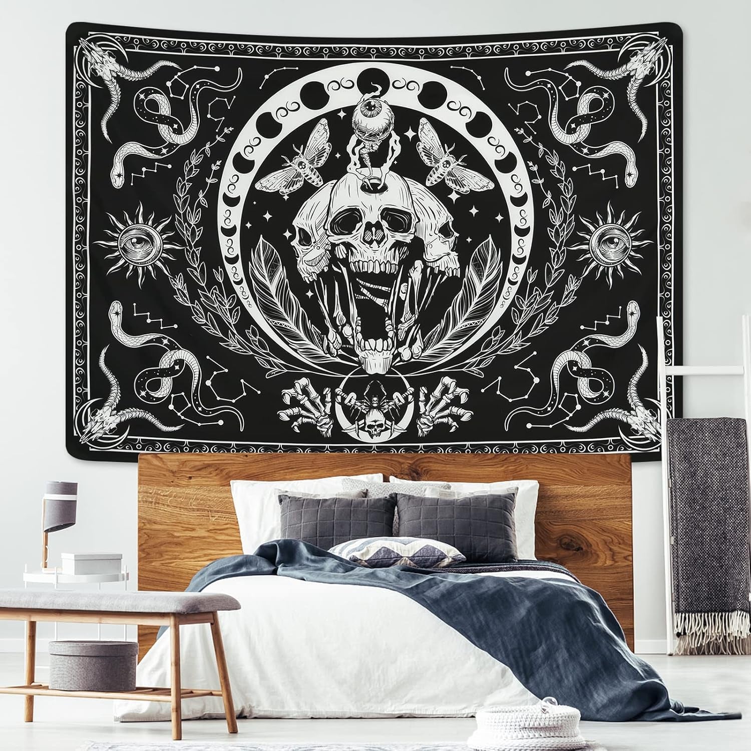 Tapiserie yugarlibi schelet negru sarpe molie panza estetic Casa - Accesorii si Decoratiuni Naty Shop