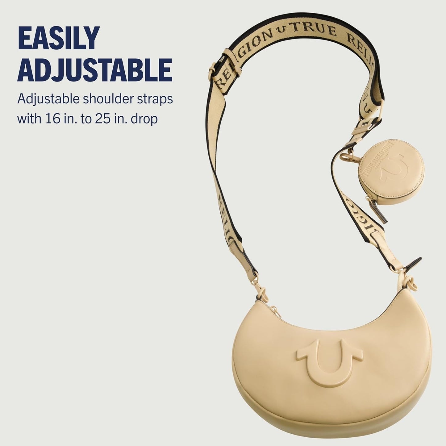 True Religion Women's Shoulder Bag Purse, Crescent Hobo Handbag cu curea detașabilă reglabilă și logo-ul Horseshoe Genti Femei Naty Shop