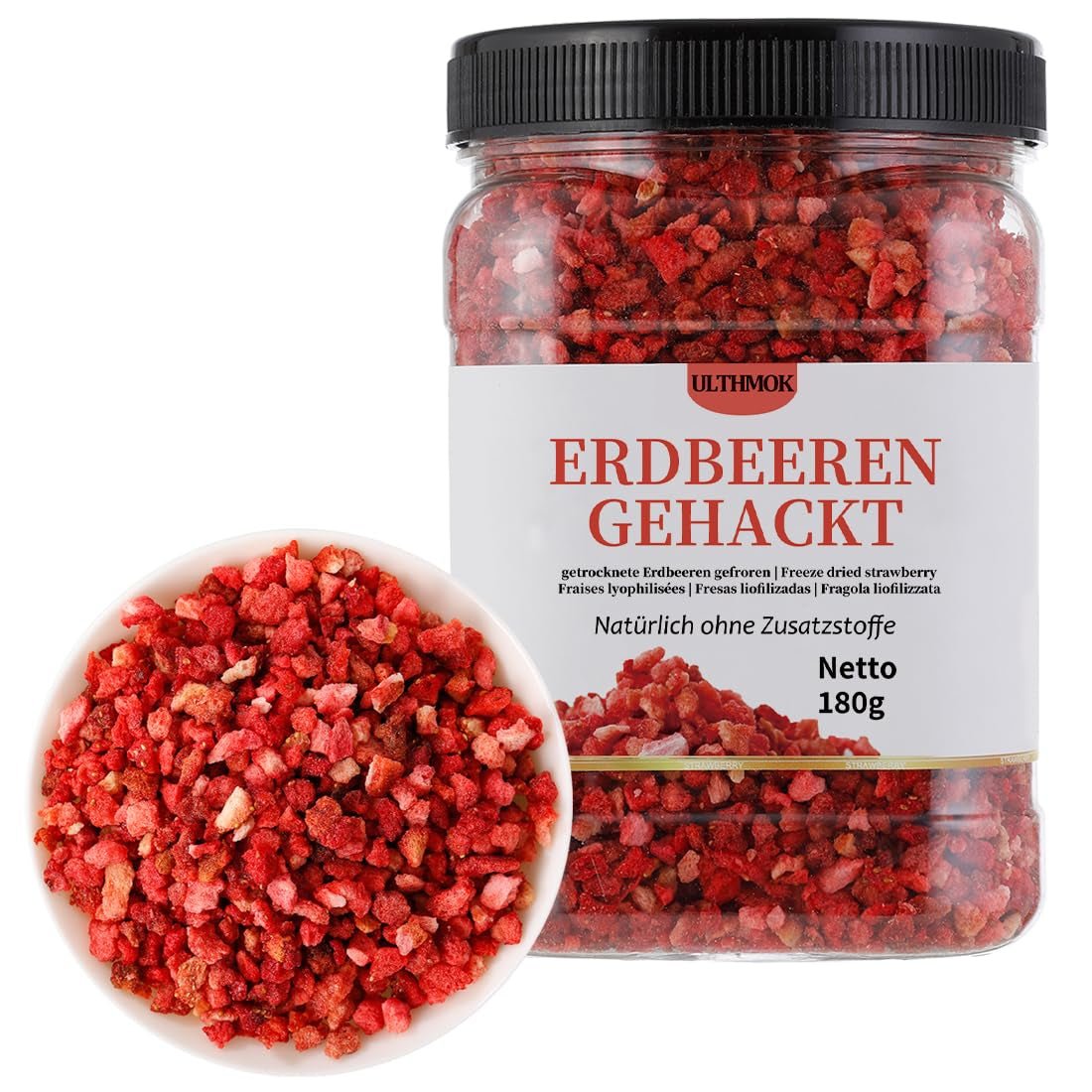 ULTHMOK căpșuni liofilizate 180 g - fără aditivi, căpșuni zdrobite din conserve practice Produse deshidratate Naty Shop Titlu implicit