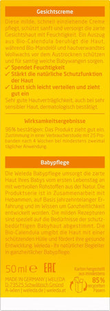 WELEDA Organic Baby Calendula Face Cream - Cremă hidratantă cosmetică naturală cu ulei de migdale și ceară de albine pentru îngrijirea pielii uscate. Cremă naturală de îngrijire facială pentru bebeluși și copii (1x 50ml) Copii - Baie si Skincare Naty Shop