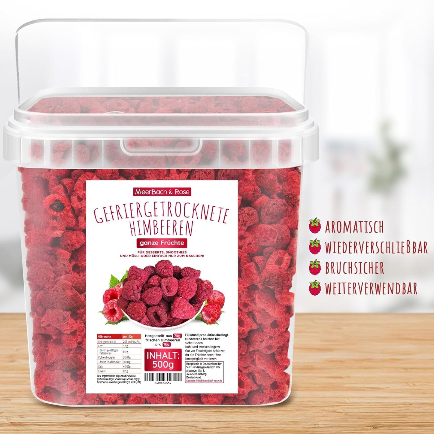 Zmeură liofilizată, FĂRĂ produse chinezești, 500g fructe întregi liofilizate, fără aditivi, fructate, fabricate în Germania Produse deshidratate Naty Shop