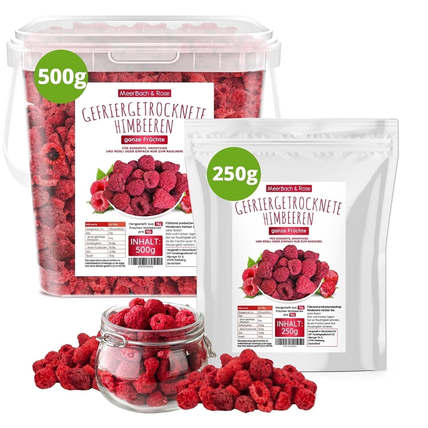 Zmeură liofilizată, FĂRĂ produse chinezești, 500g fructe întregi liofilizate, fără aditivi, fructate, fabricate în Germania Produse deshidratate Naty Shop