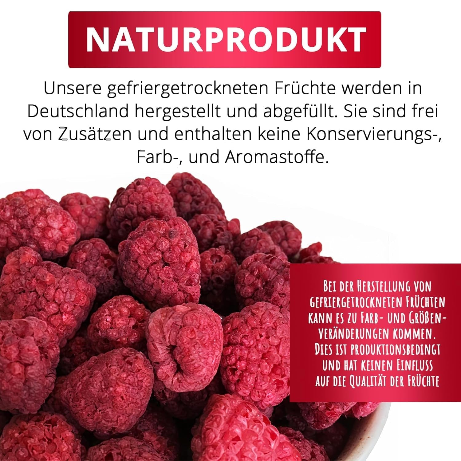Zmeură liofilizată, FĂRĂ produse chinezești, 500g fructe întregi liofilizate, fără aditivi, fructate, fabricate în Germania Produse deshidratate Naty Shop